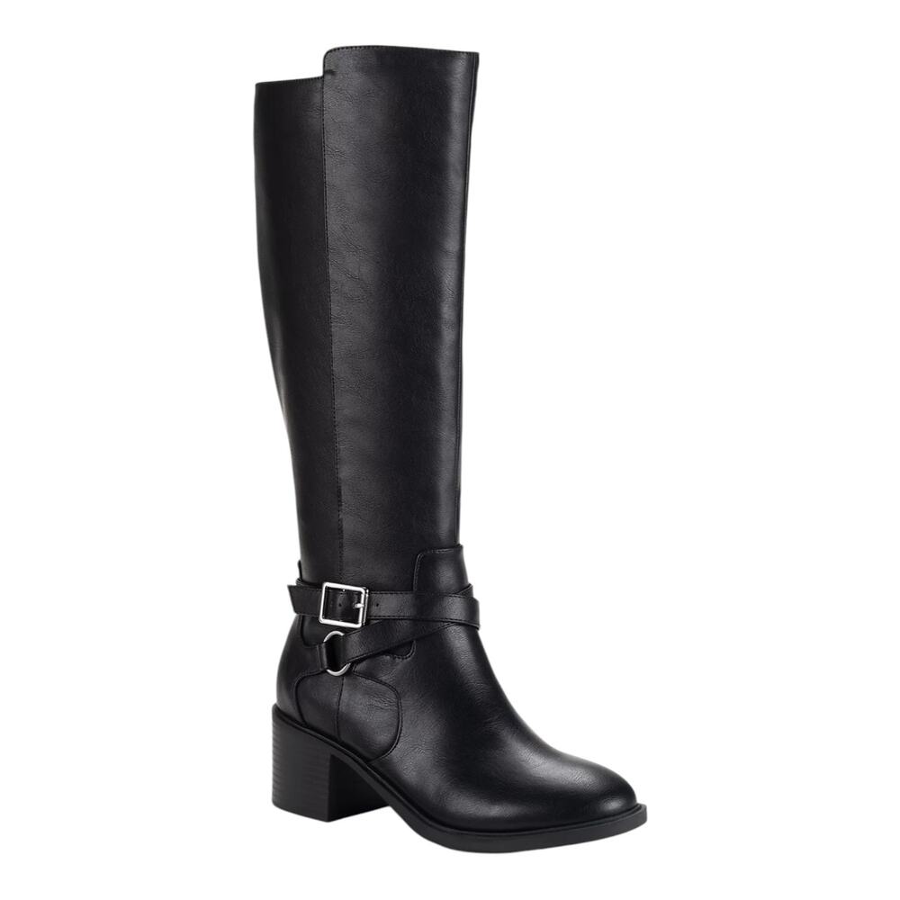 Style & Co Women's Uticaa Buckled Belt Heel Riding Boots Black Size 10